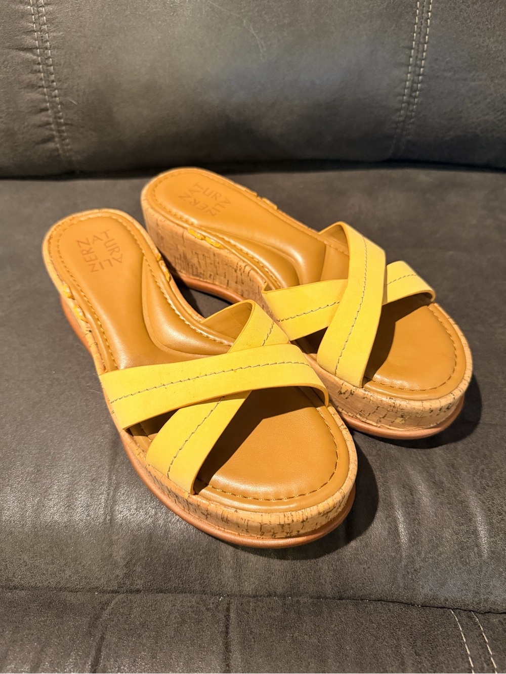 Naturalizer Women's Yellow Cork-Wedge Slide Sandals - 7.5